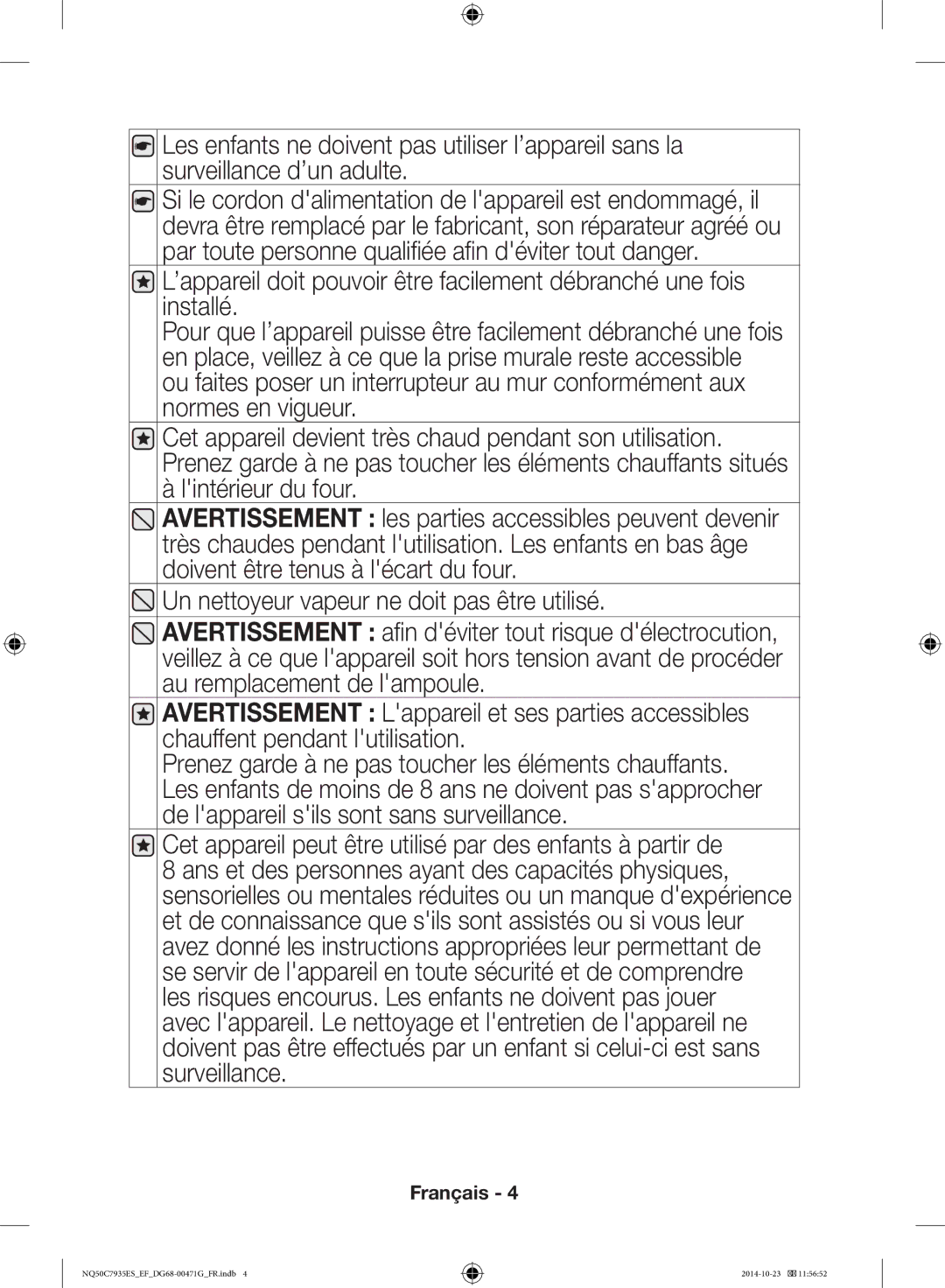 Samsung NQ50C7935ES/EF manual Cet appareil peut être utilisé par des enfants à partir de 