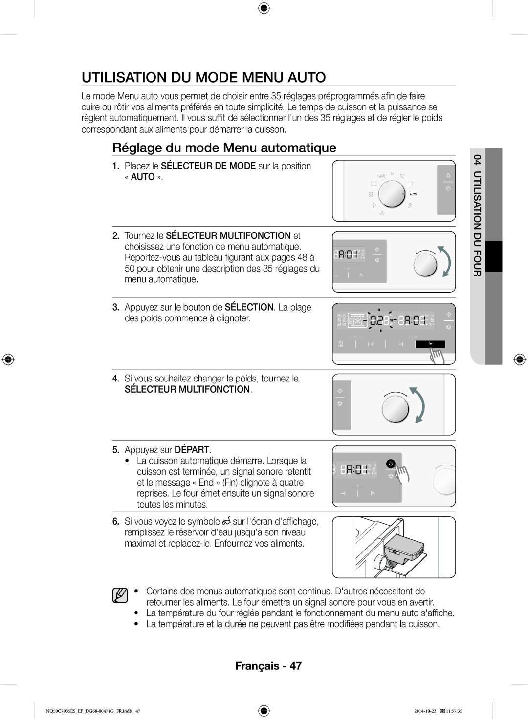 Samsung NQ50C7935ES/EF manual Utilisation DU Mode Menu Auto, Réglage du mode Menu automatique 