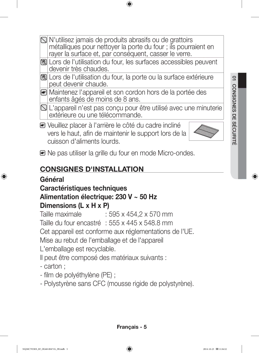 Samsung NQ50C7935ES/EF manual 595 x 454,2 x 570 mm, 555 x 445 x 548.8 mm 