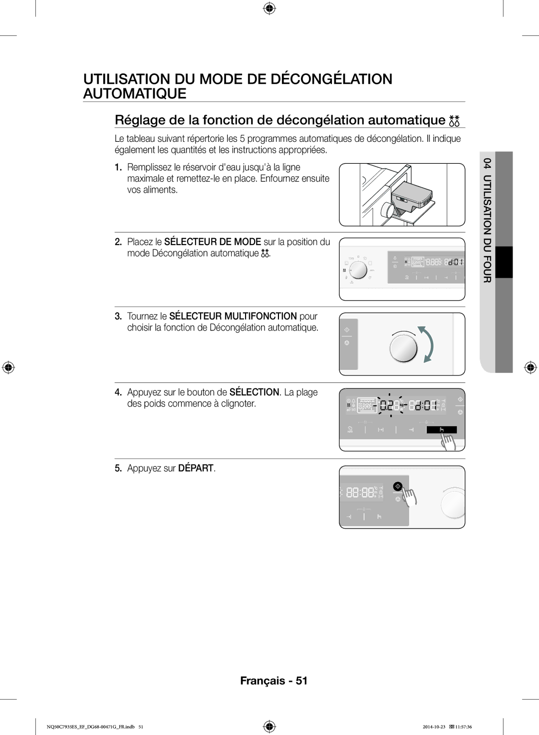 Samsung NQ50C7935ES/EF manual Utilisation DU Mode DE Décongélation Automatique 