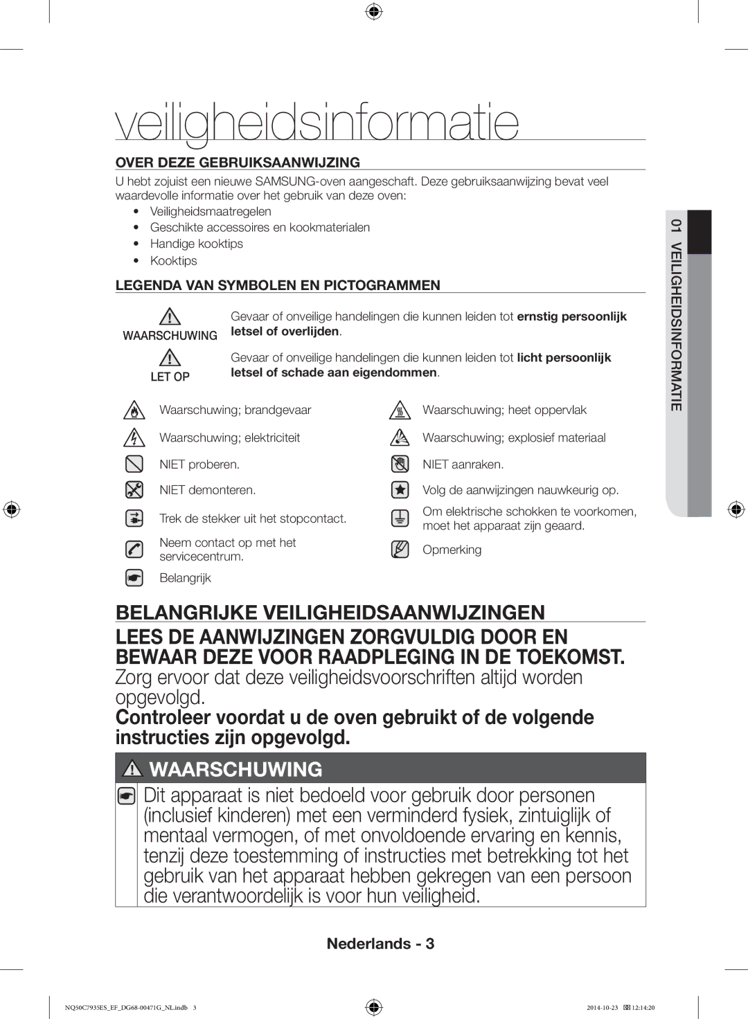 Samsung NQ50C7935ES/EF manual Veiligheidsinformatie, Opmerking 