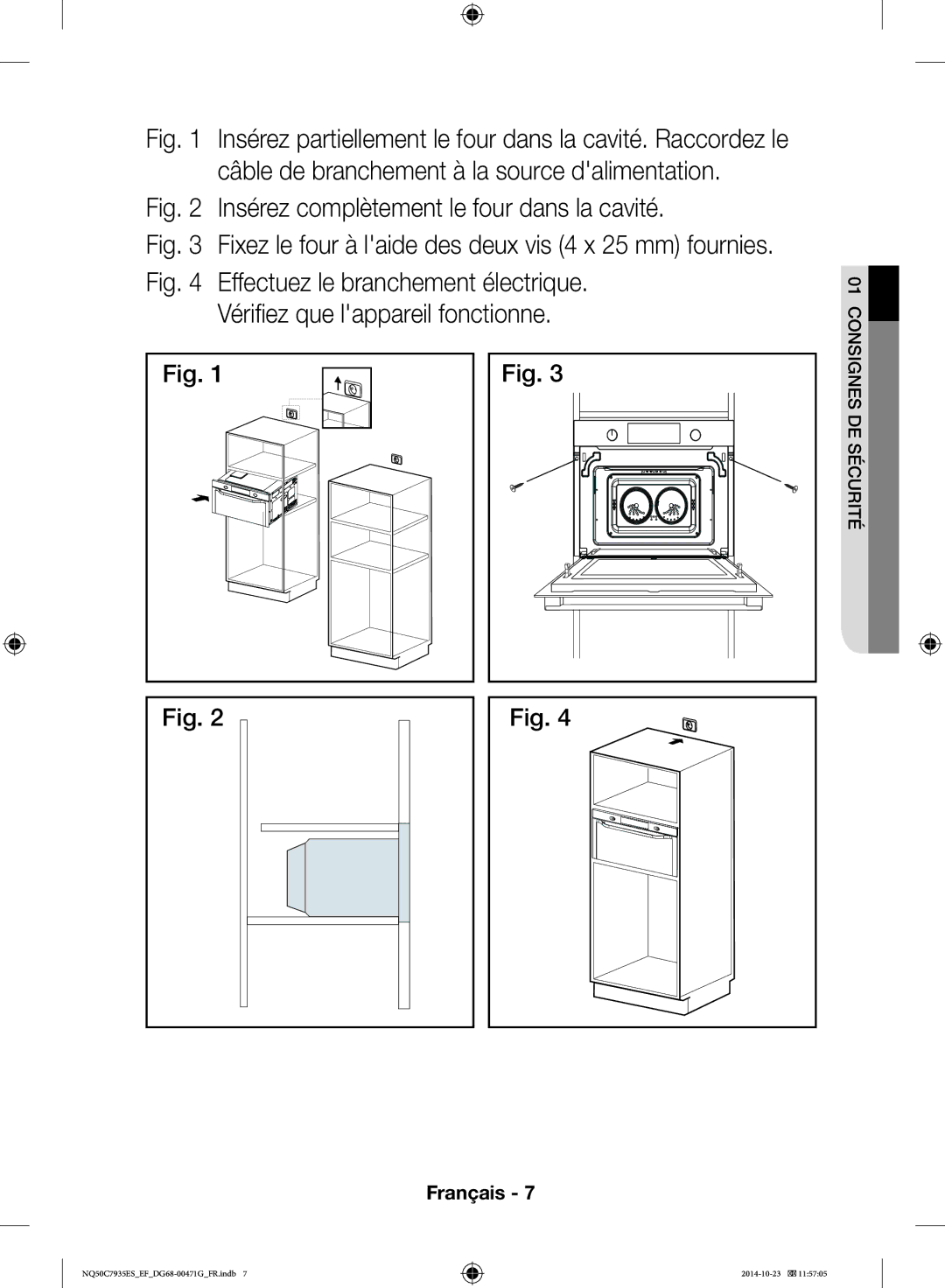 Samsung NQ50C7935ES/EF manual Insérez complètement le four dans la cavité 