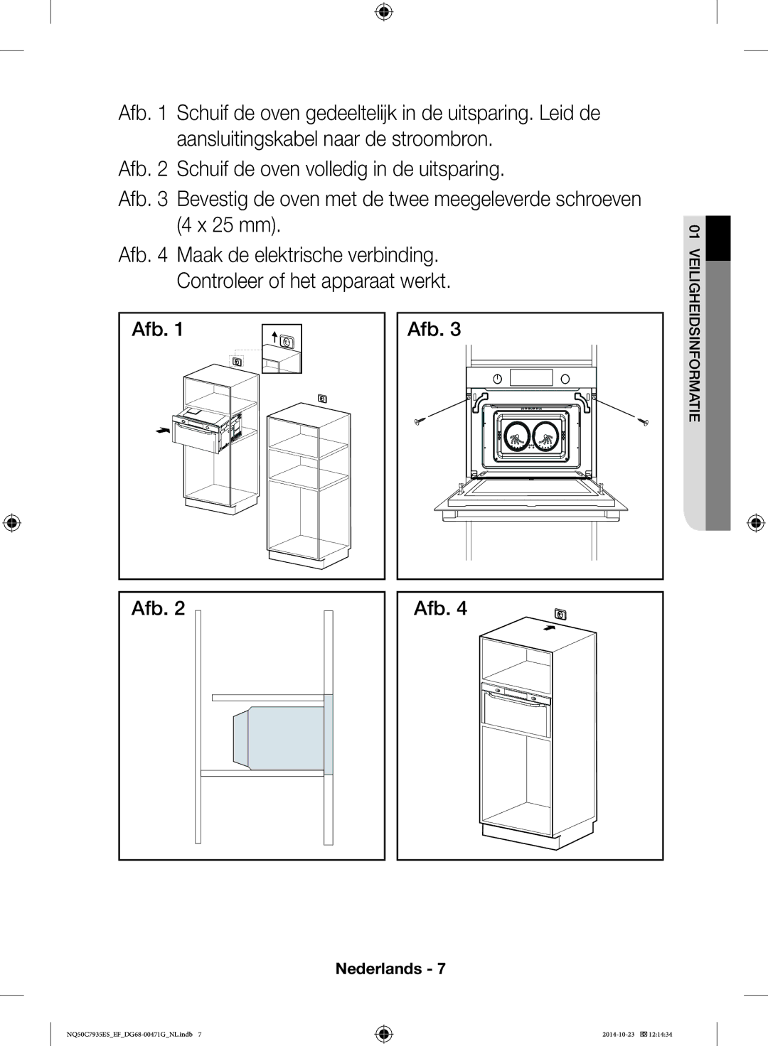 Samsung NQ50C7935ES/EF manual Afb Schuif de oven volledig in de uitsparing 