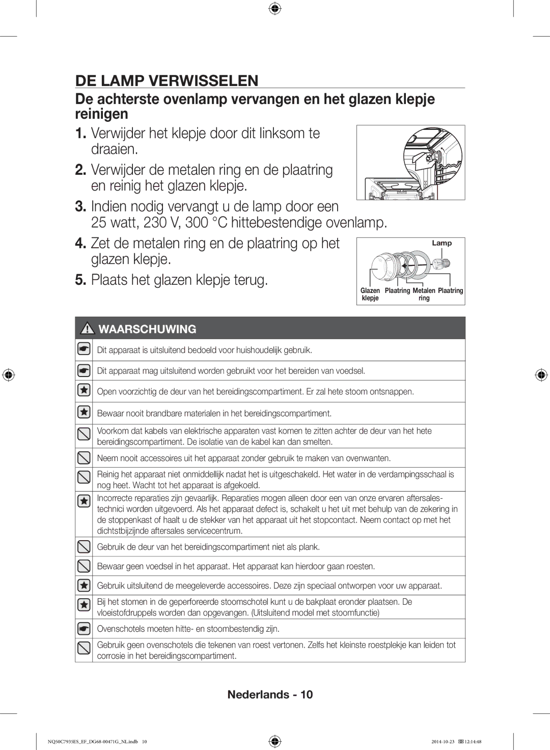 Samsung NQ50C7935ES/EF manual DE Lamp Verwisselen 