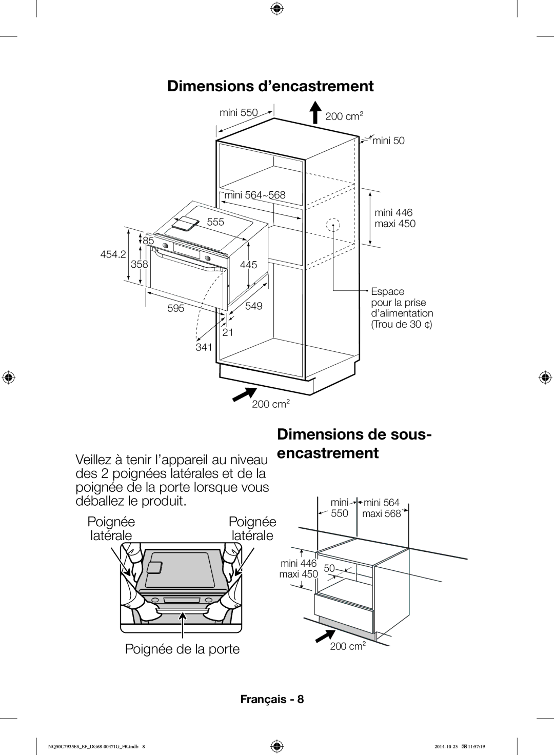 Samsung NQ50C7935ES/EF manual Poignée de la porte, Latérale 