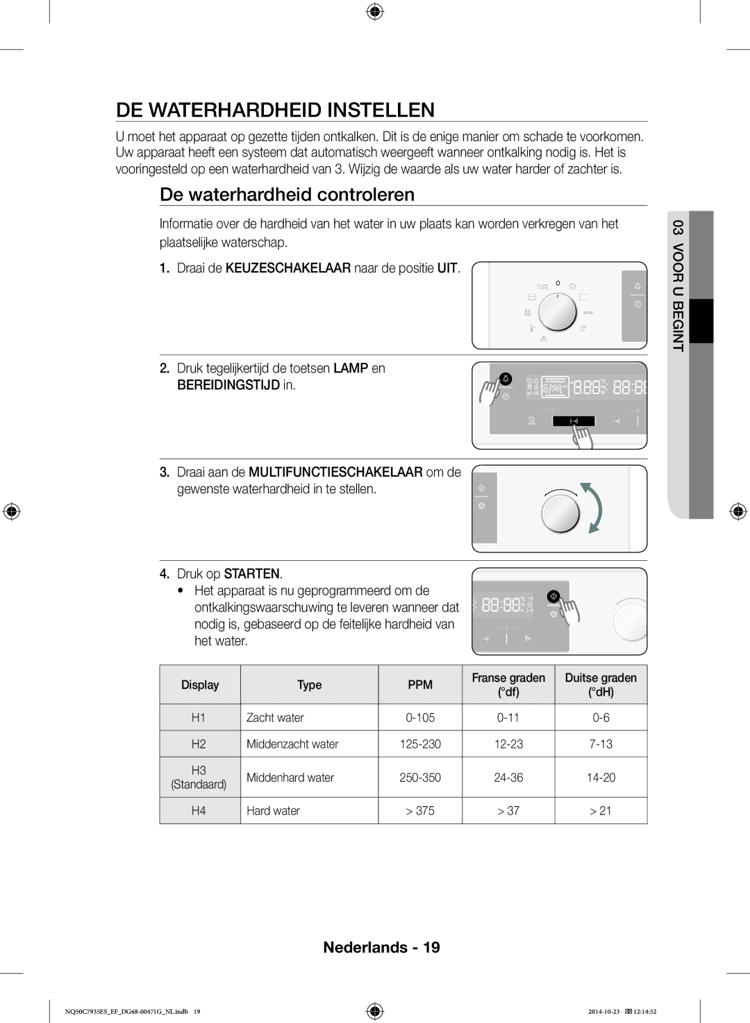 Samsung NQ50C7935ES/EF manual DE Waterhardheid Instellen, De waterhardheid controleren 