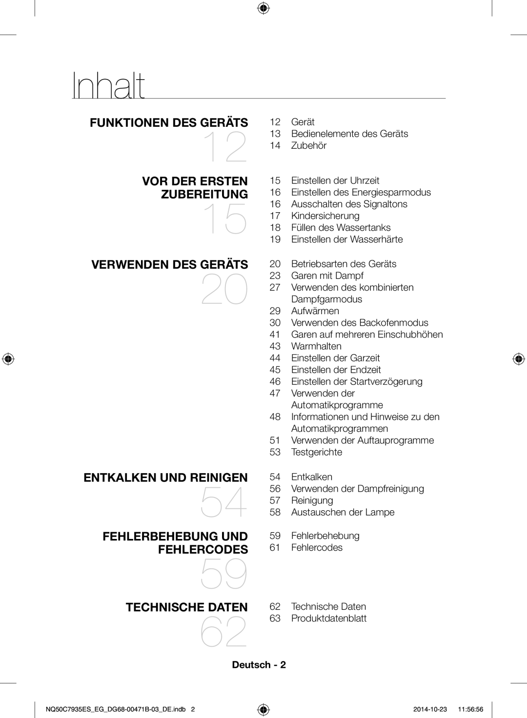 Samsung NQ50C7935ES/EG manual Inhalt 