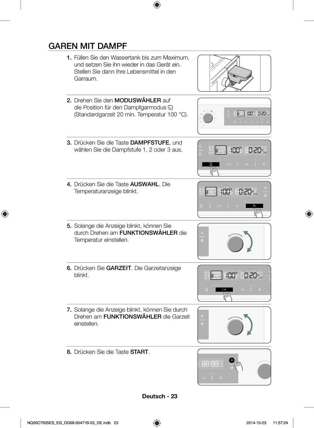 Samsung NQ50C7935ES/EG manual Garen MIT Dampf 