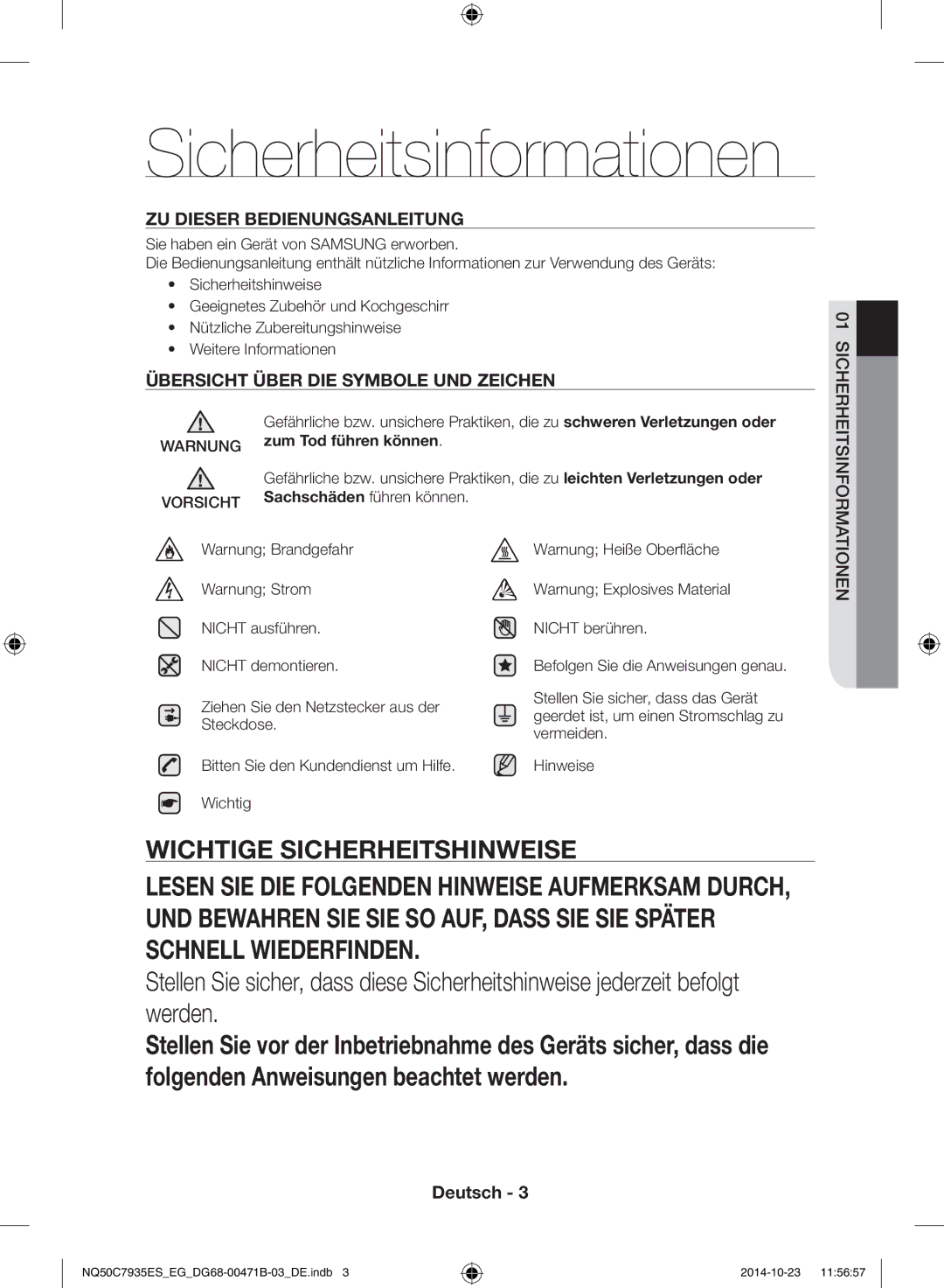 Samsung NQ50C7935ES/EG manual Sicherheitsinformationen 