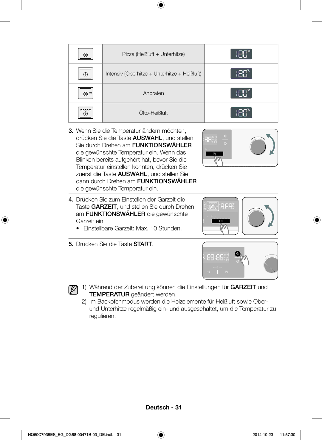 Samsung NQ50C7935ES/EG manual Wenn Sie die Temperatur ändern möchten 