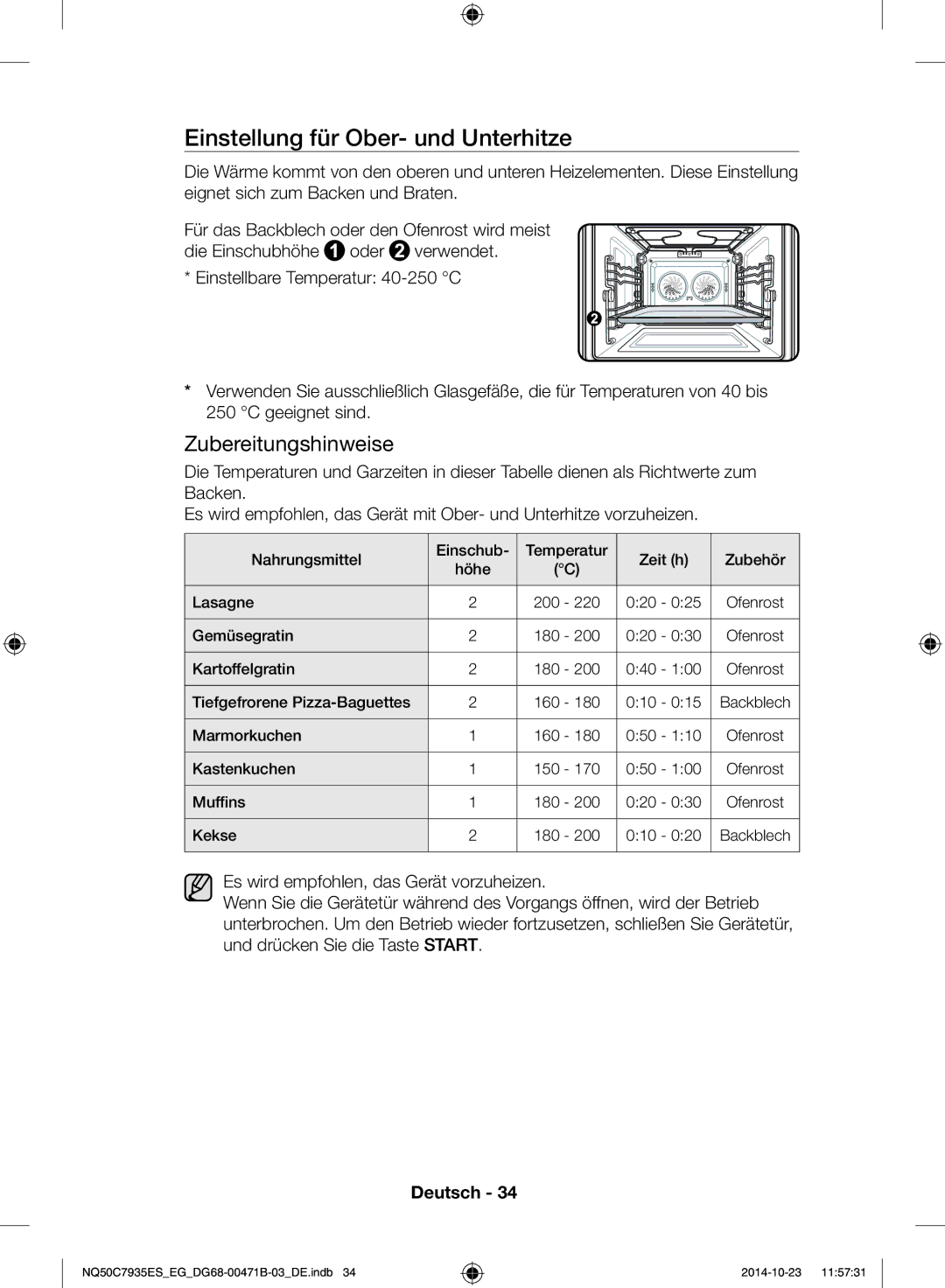 Samsung NQ50C7935ES/EG manual Einstellung für Ober- und Unterhitze 