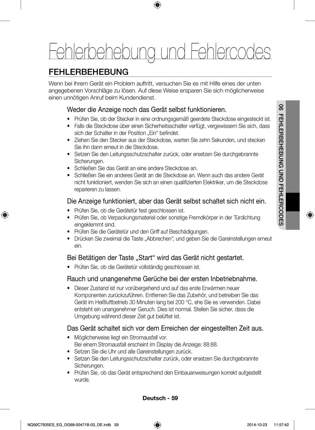 Samsung NQ50C7935ES/EG manual Fehlerbehebung und Fehlercodes 