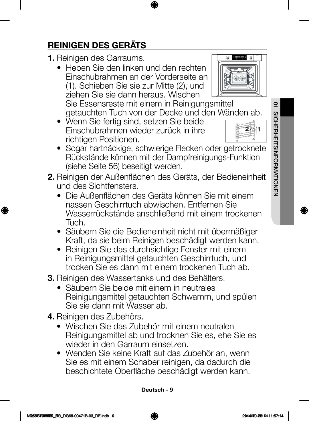 Samsung NQ50C7935ES/EG manual Reinigen DES Geräts 