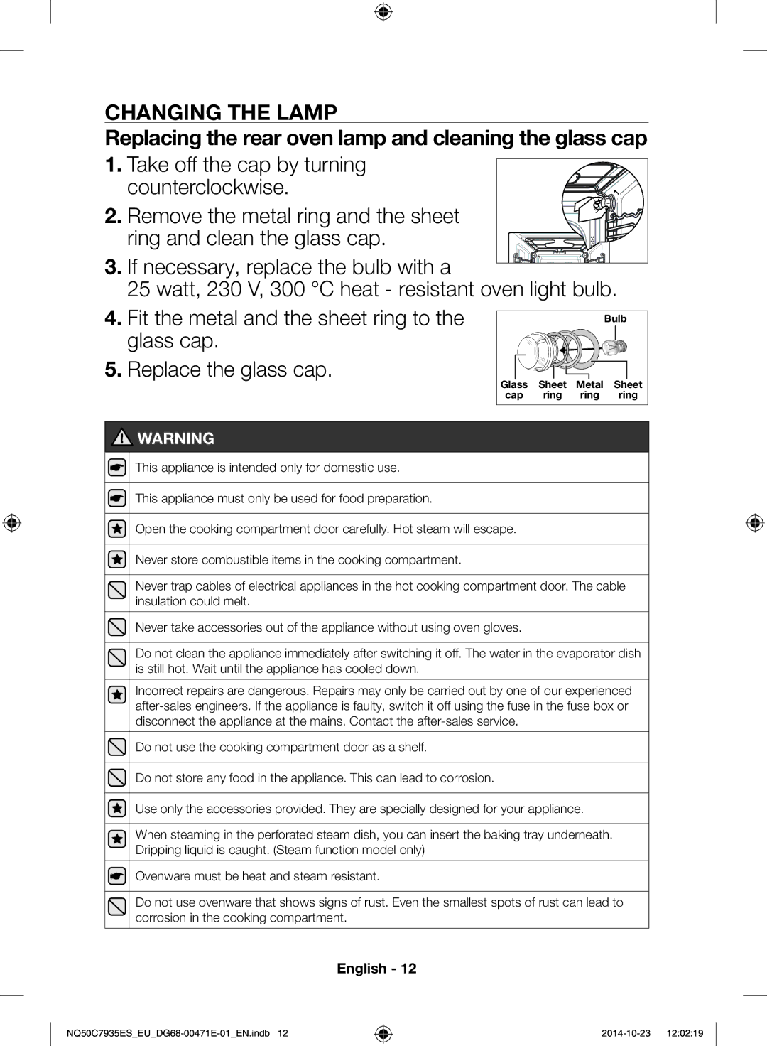Samsung NQ50C7935ES/EU manual Bulb Glass Sheet Metal Sheet cap ring ring ring 