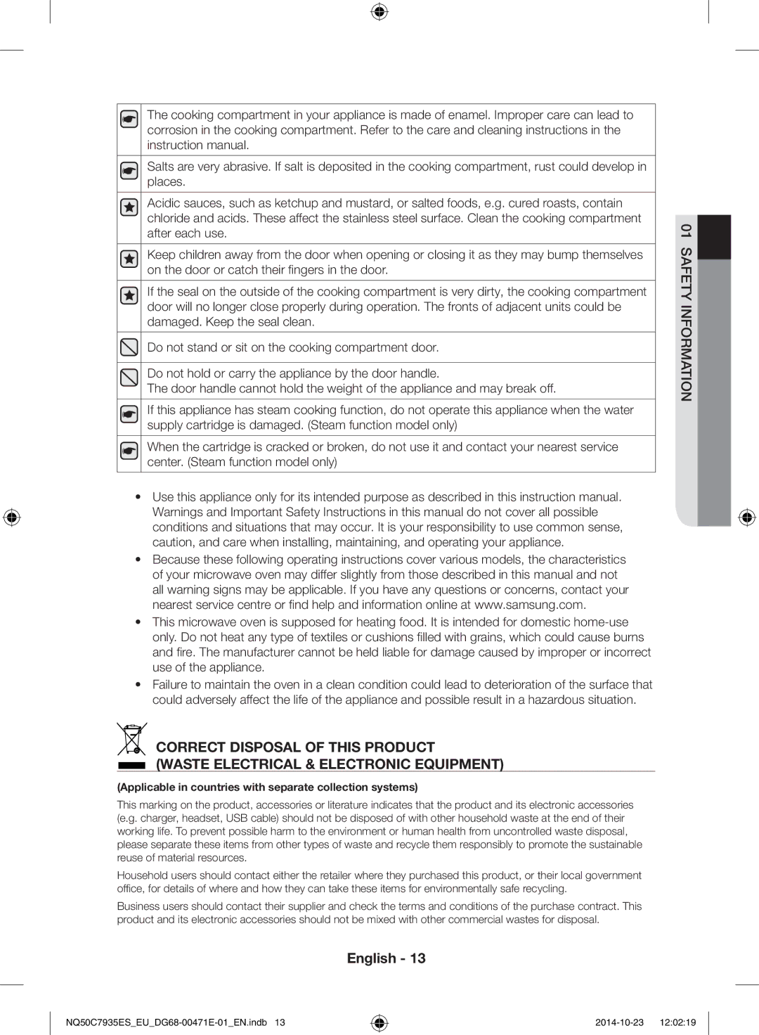 Samsung NQ50C7935ES/EU manual Applicable in countries with separate collection systems 