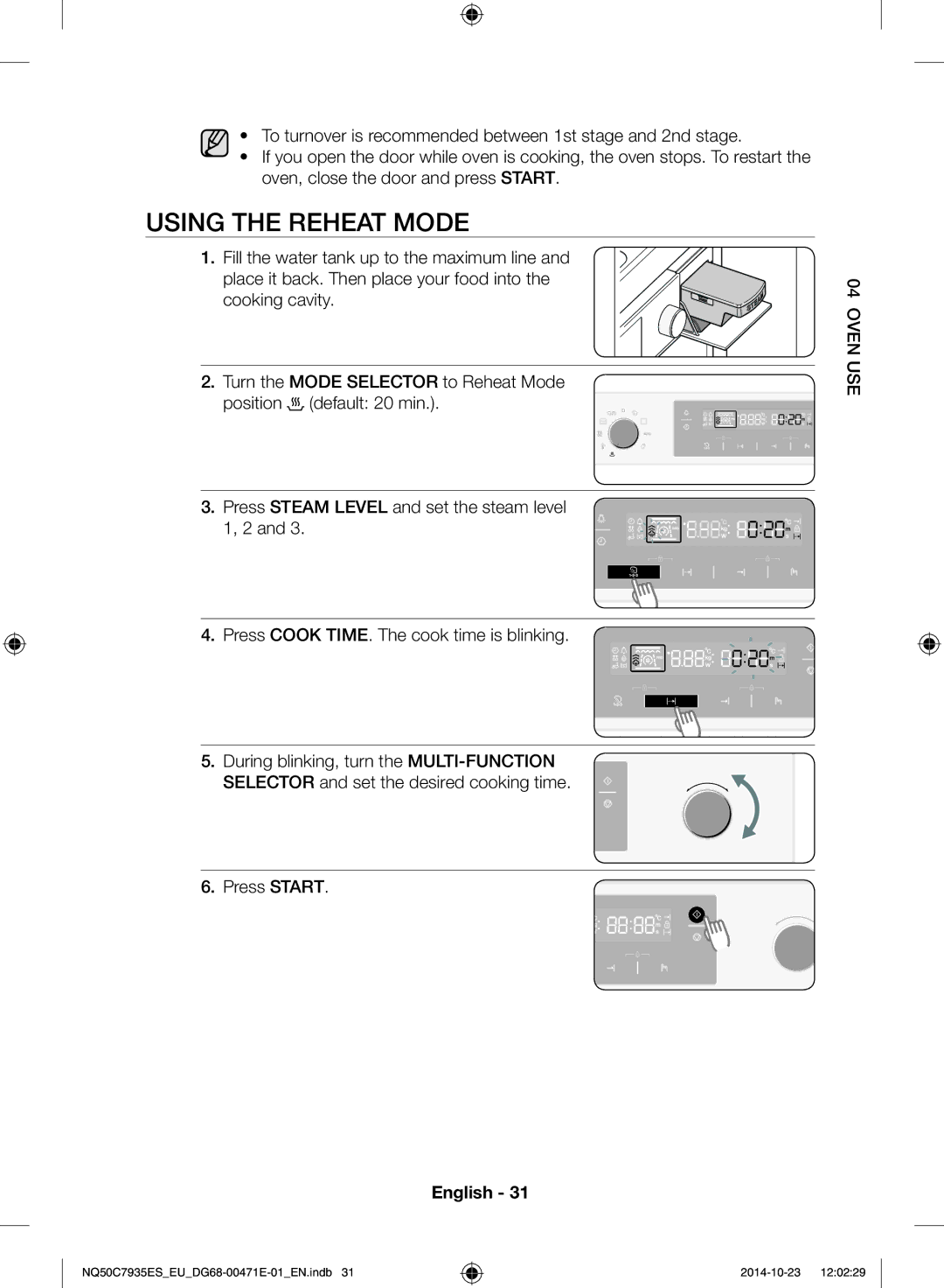 Samsung NQ50C7935ES/EU manual Using the reheat mode 