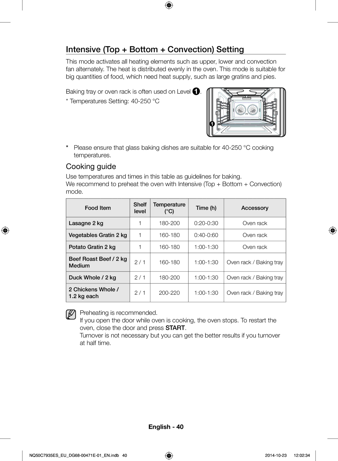 Samsung NQ50C7935ES/EU manual Intensive Top + Bottom + Convection Setting 