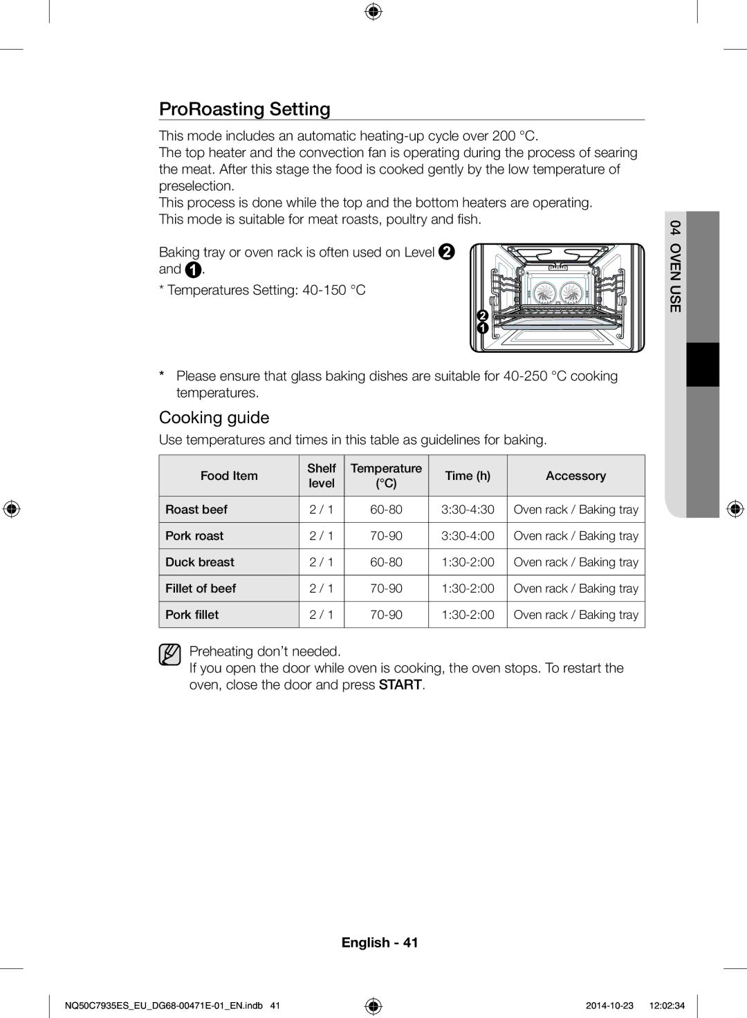 Samsung NQ50C7935ES/EU manual ProRoasting Setting 