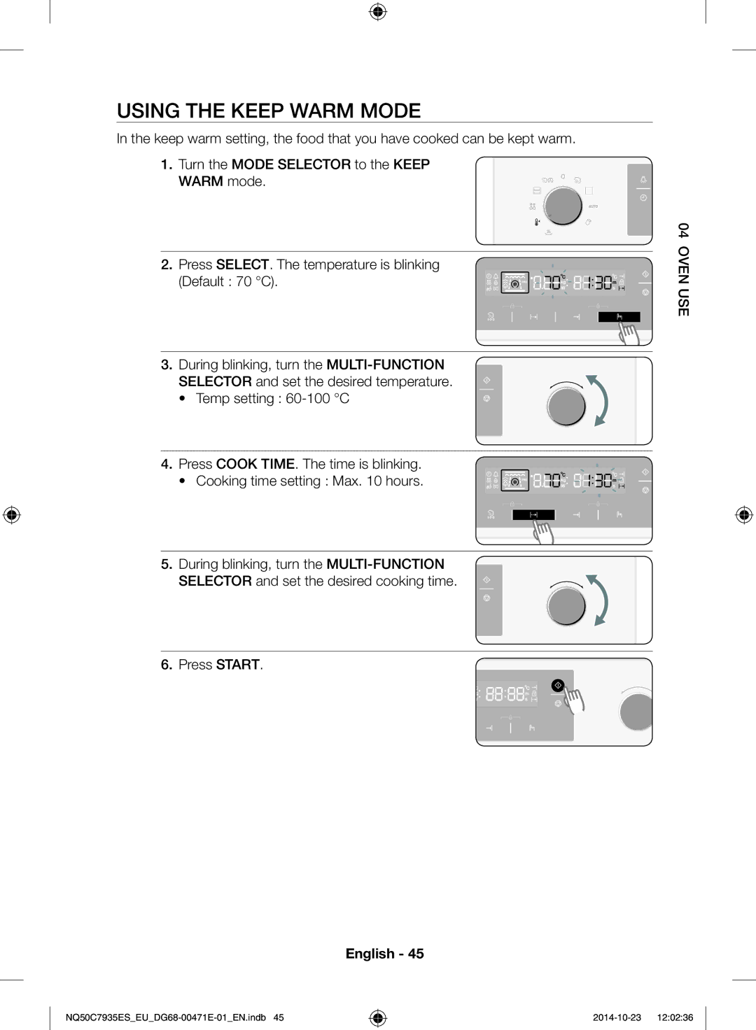 Samsung NQ50C7935ES/EU manual Using the keep warm mode 