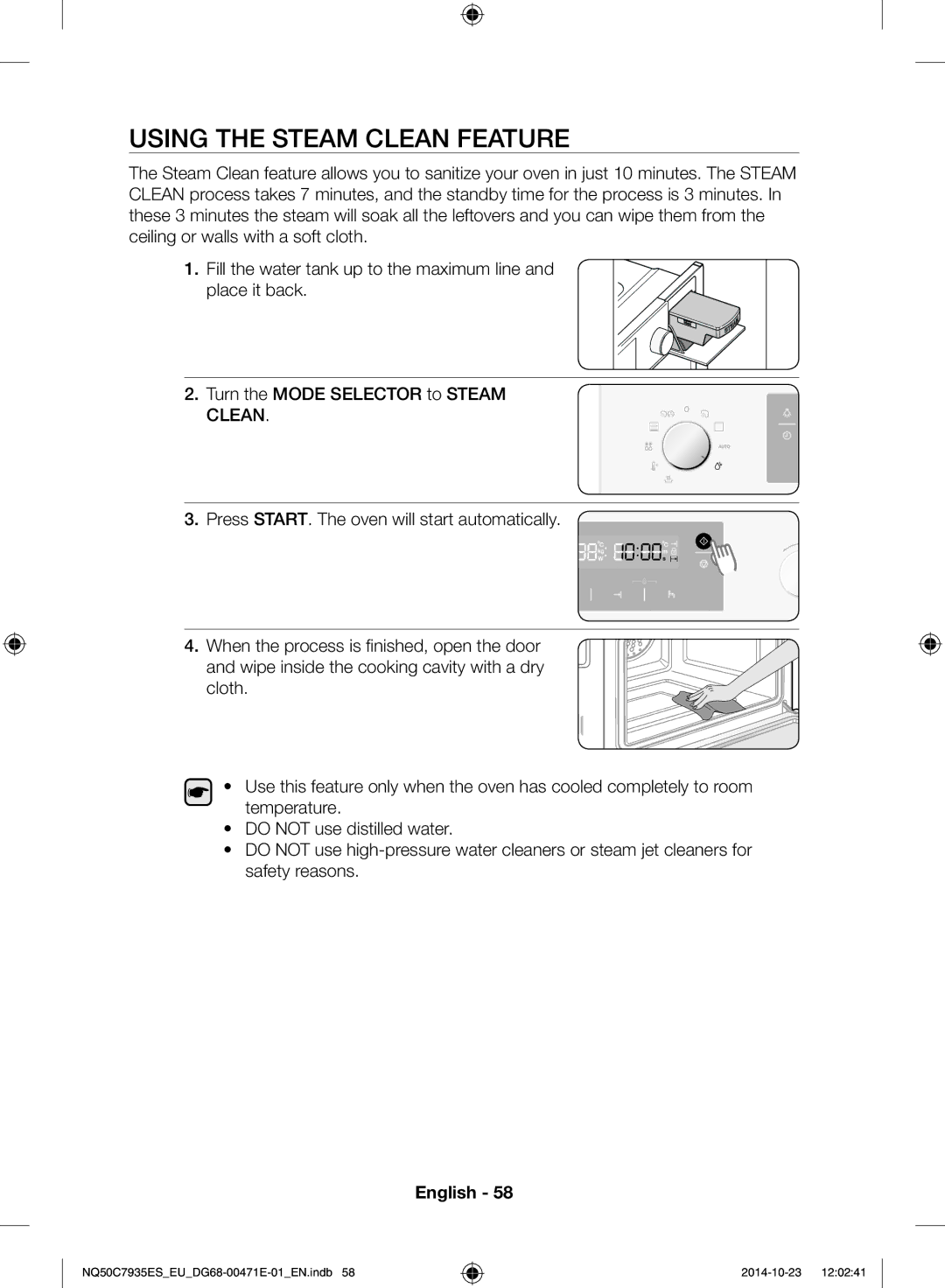 Samsung NQ50C7935ES/EU manual Using the steam clean feature 