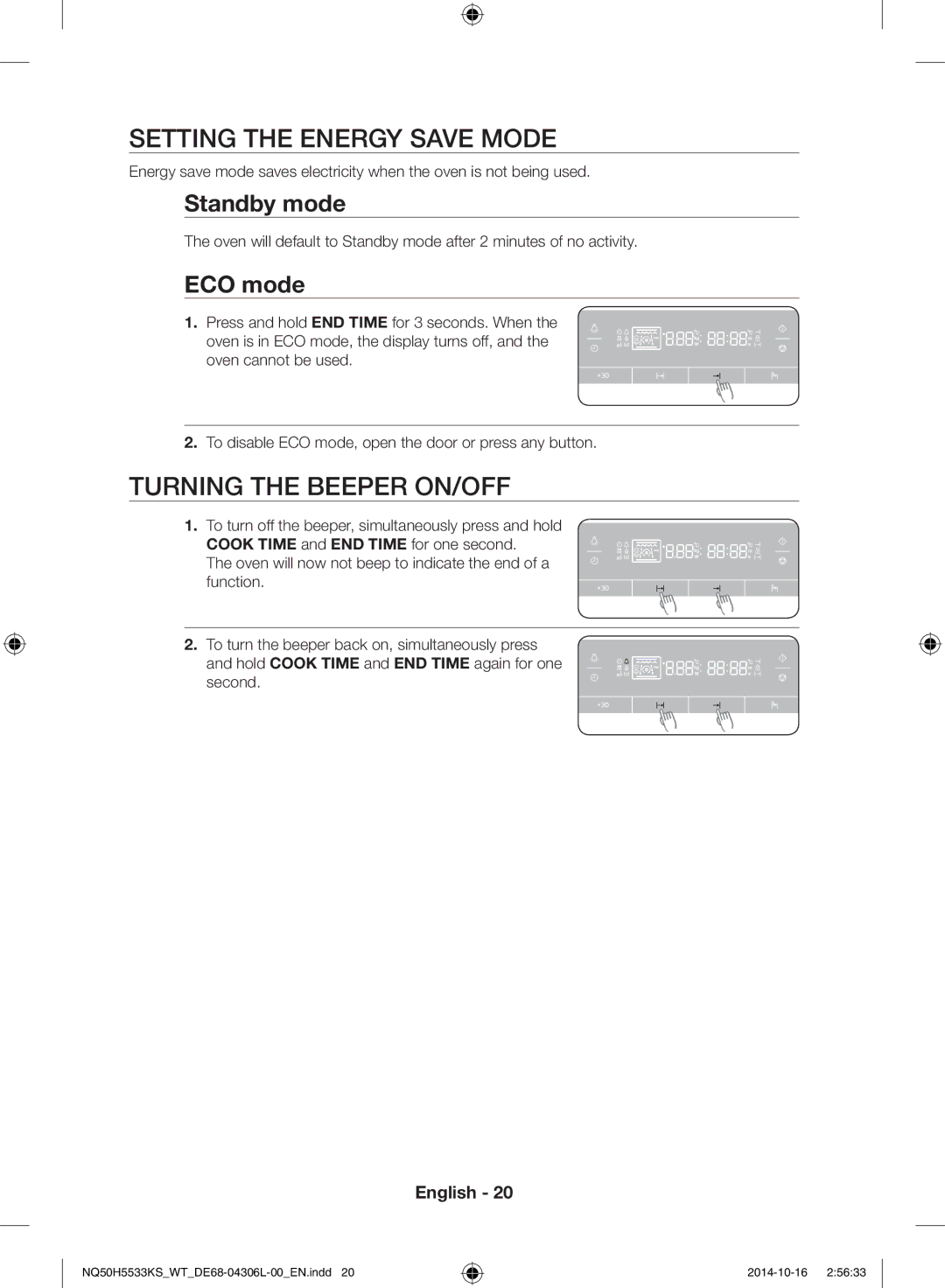 Samsung NQ50H5533KS/WT manual Setting the Energy Save mode, Turning the beeper on/off 