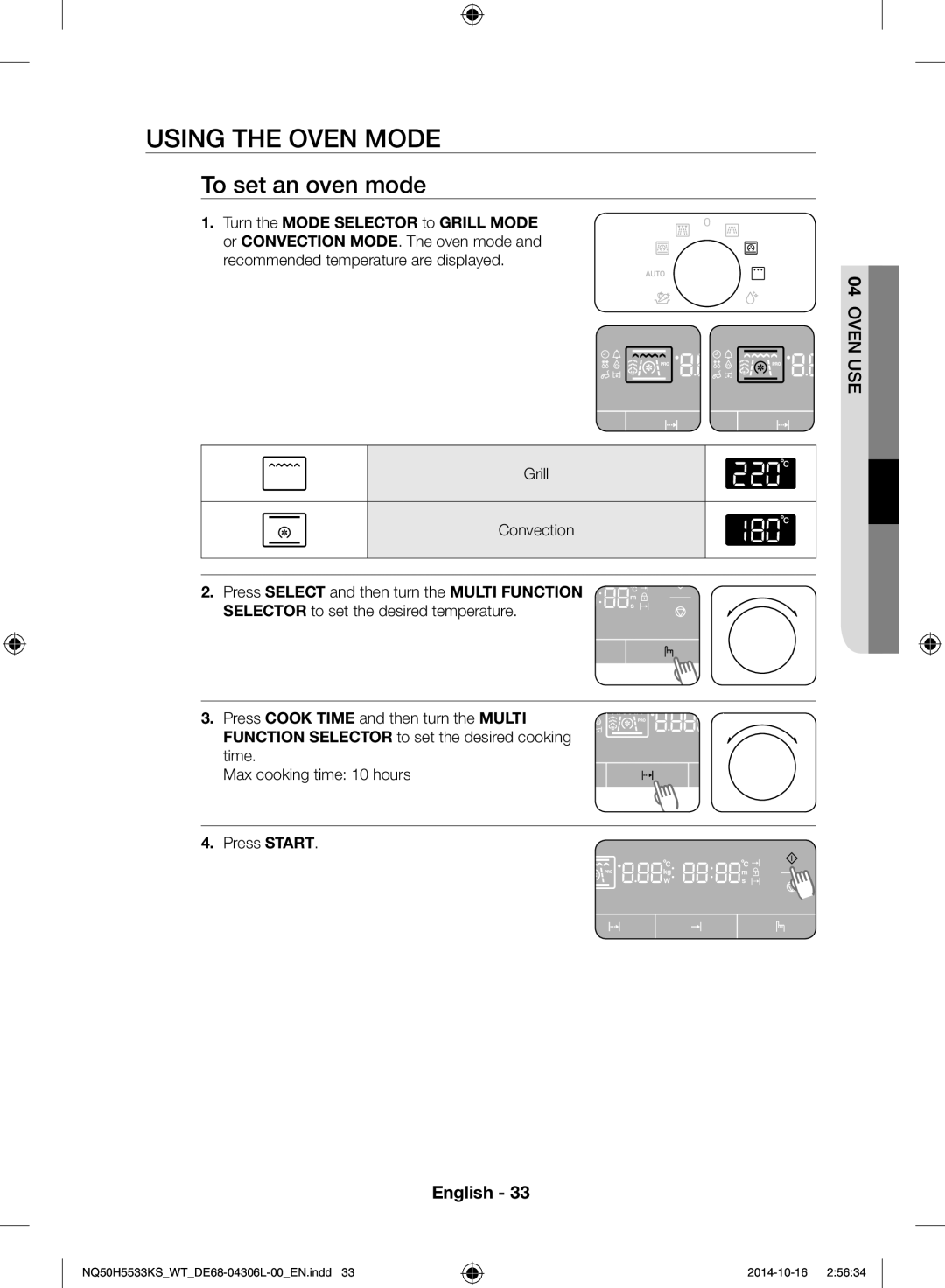 Samsung NQ50H5533KS/WT manual Using the oven mode, To set an oven mode 