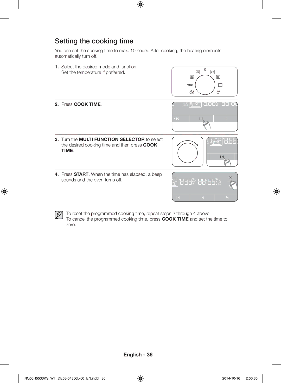 Samsung NQ50H5533KS/WT manual Setting the cooking time 