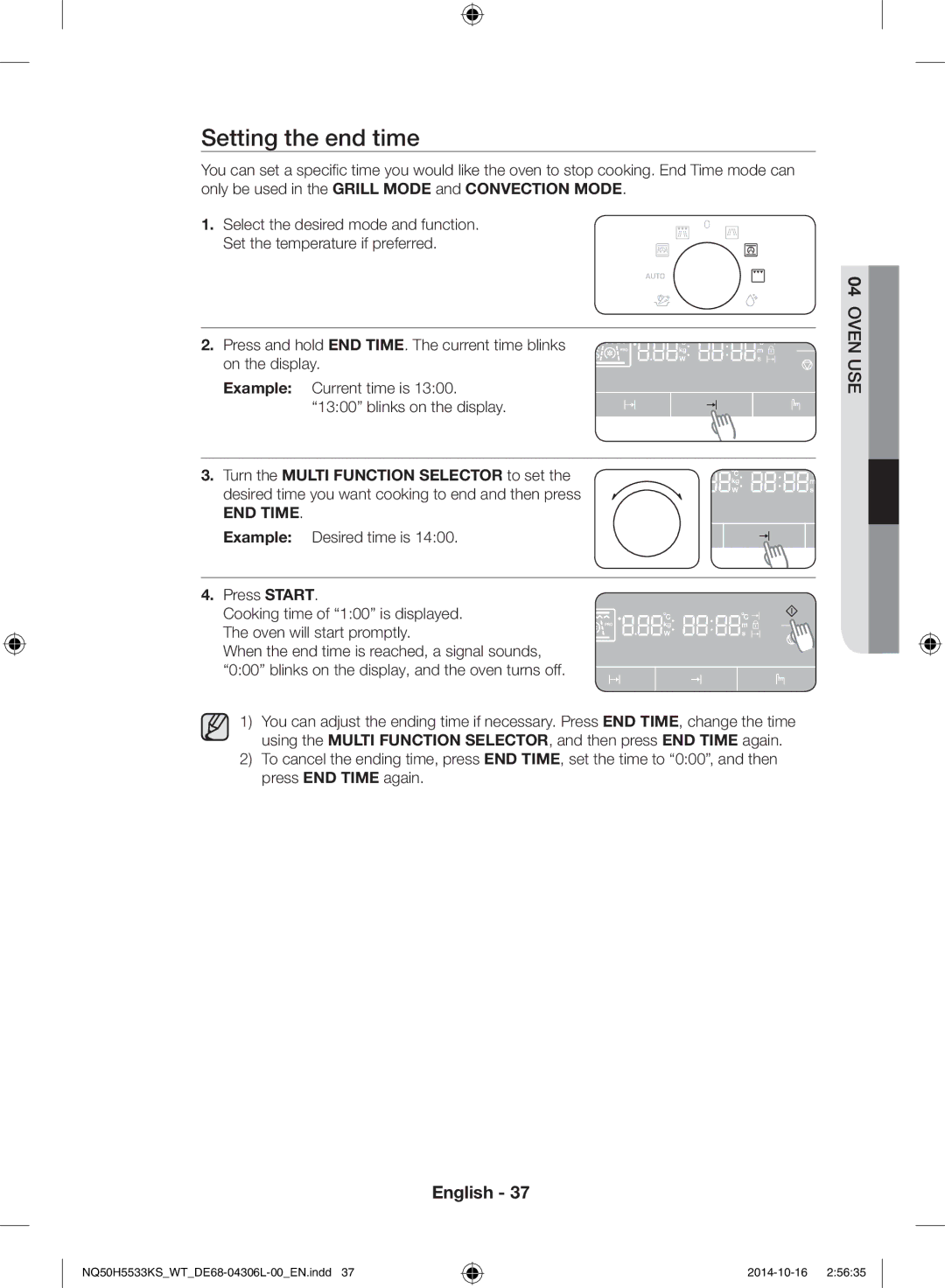 Samsung NQ50H5533KS/WT manual Setting the end time, END Time 