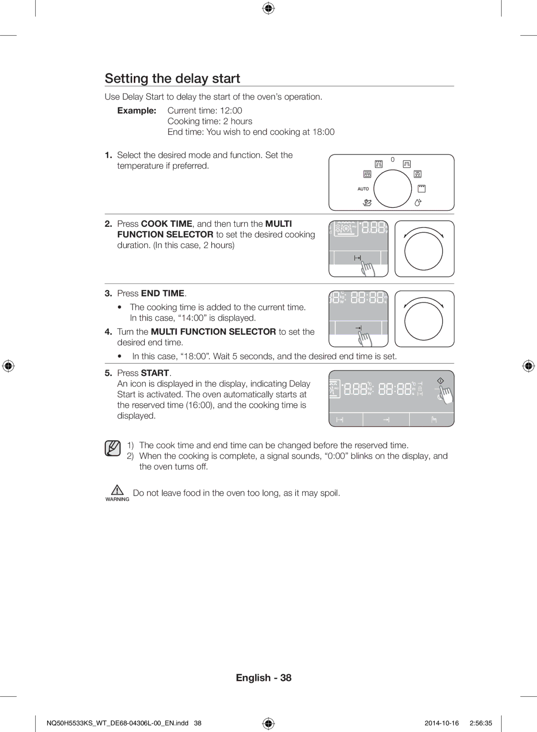 Samsung NQ50H5533KS/WT manual Setting the delay start, Press END Time 