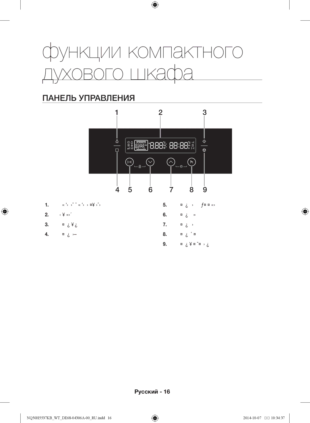 Samsung NQ50H5537KB/WT manual Функции компактного духового шкафа, Панель управления 