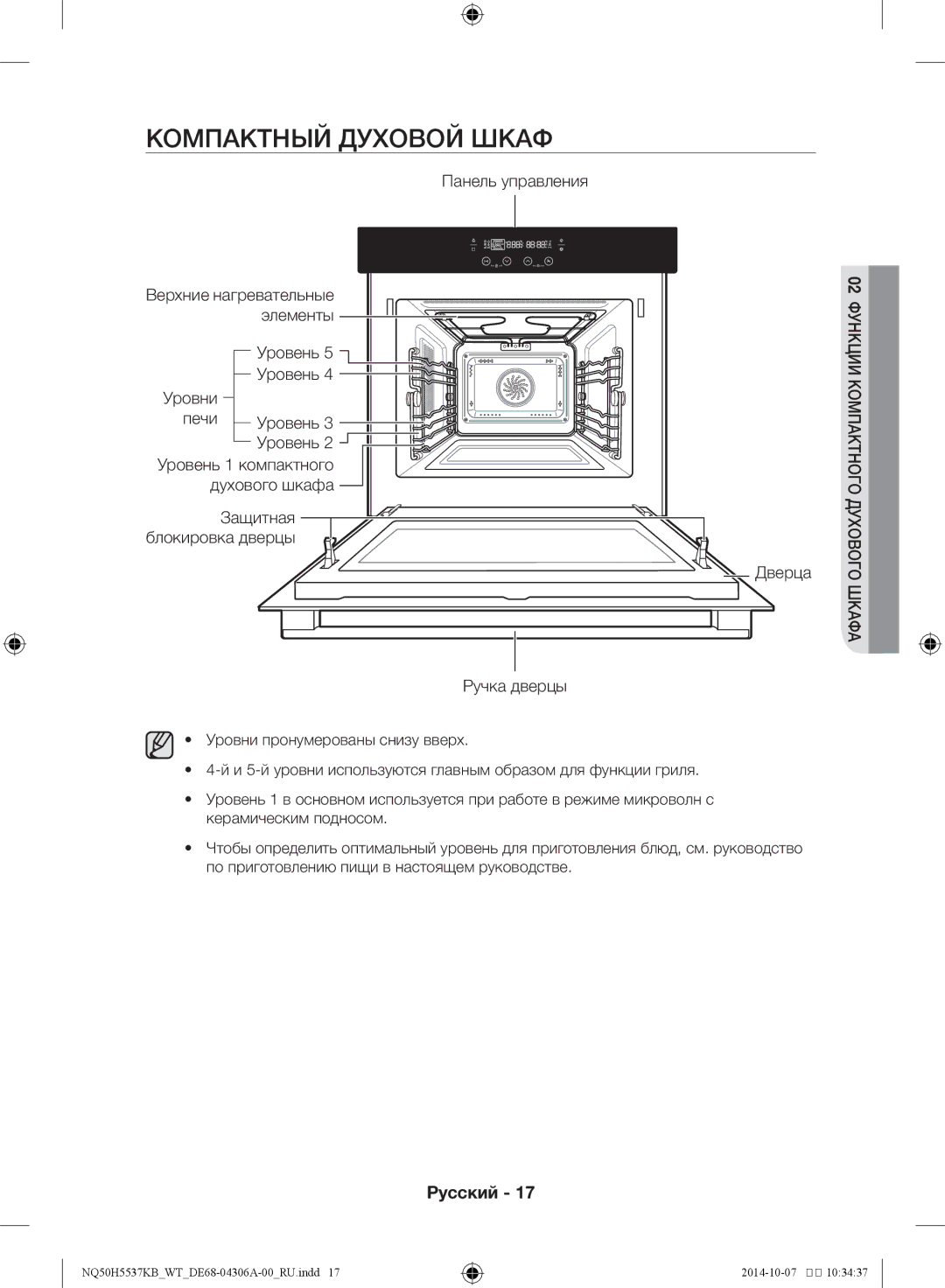 Samsung NQ50H5537KB/WT manual Компактный духовой шкаф, Панель управления, Элементы, Уровень 