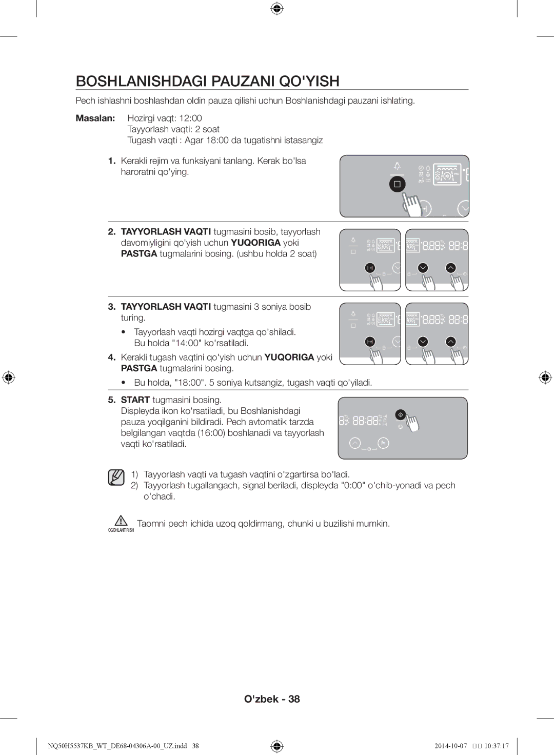 Samsung NQ50H5537KB/WT manual Boshlanishdagi pauzani qoyish 