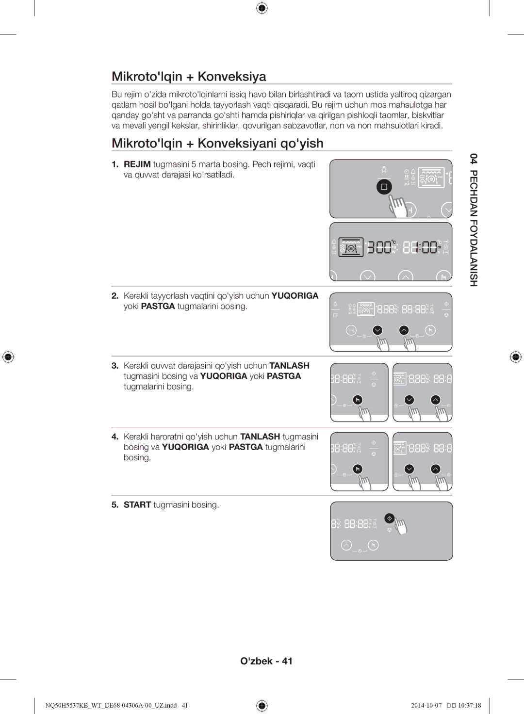 Samsung NQ50H5537KB/WT manual Mikrotolqin + Konveksiyani qoyish 