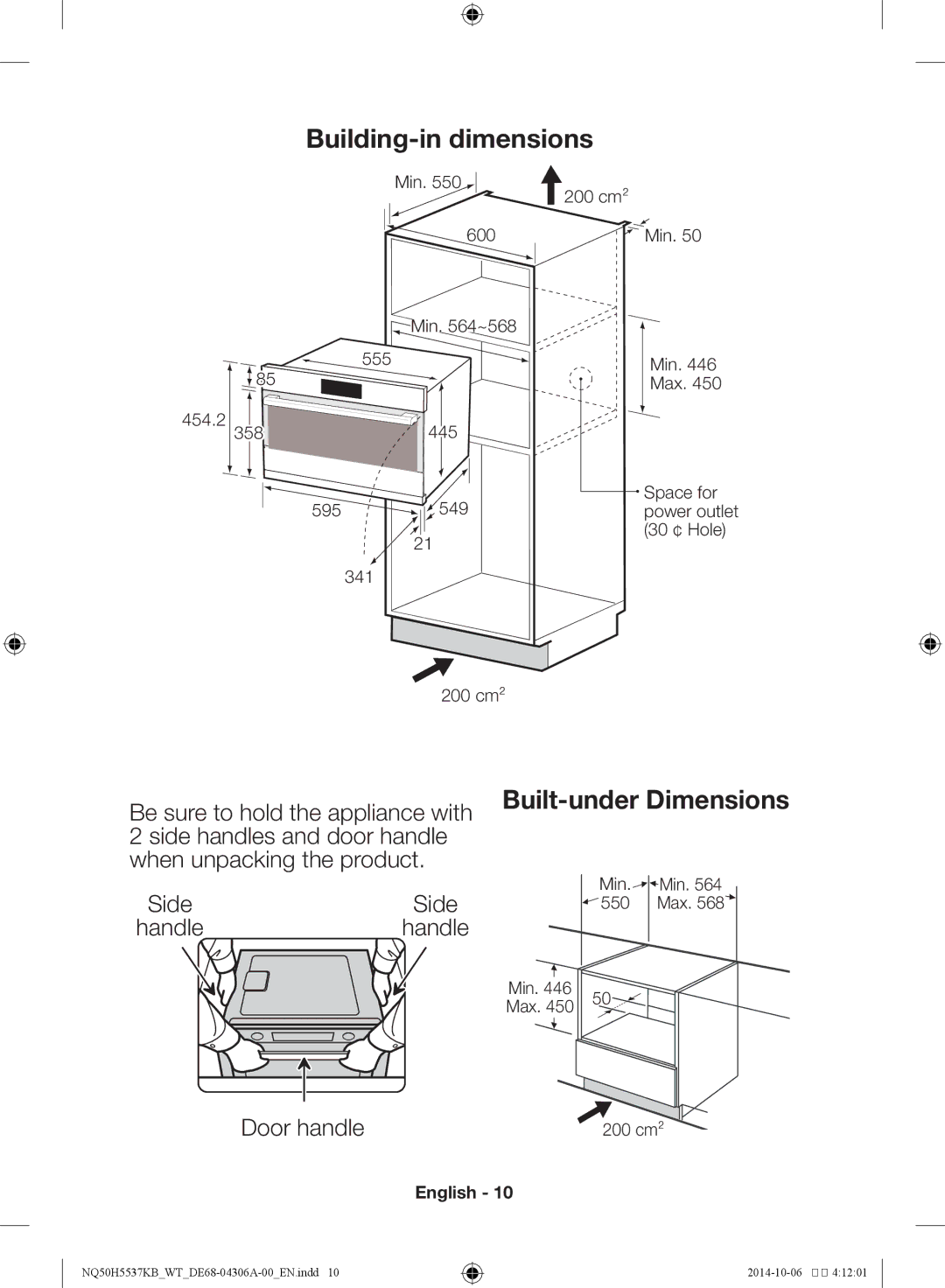 Samsung NQ50H5537KB/WT manual Handle, Door handle, Side 