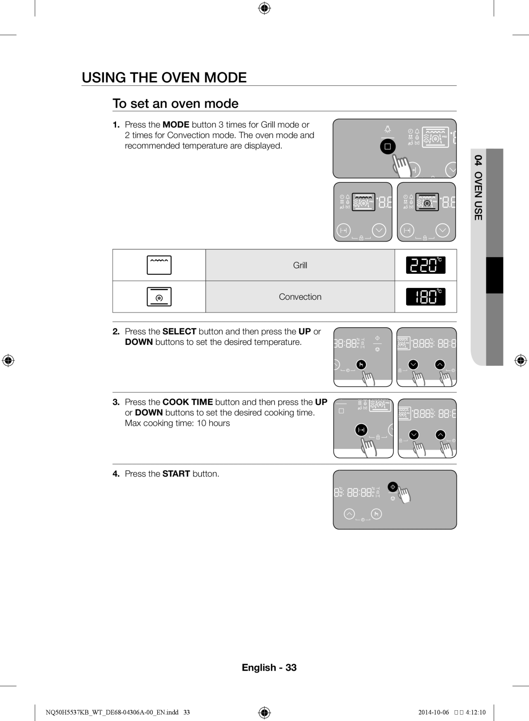 Samsung NQ50H5537KB/WT manual Using the oven mode, To set an oven mode 