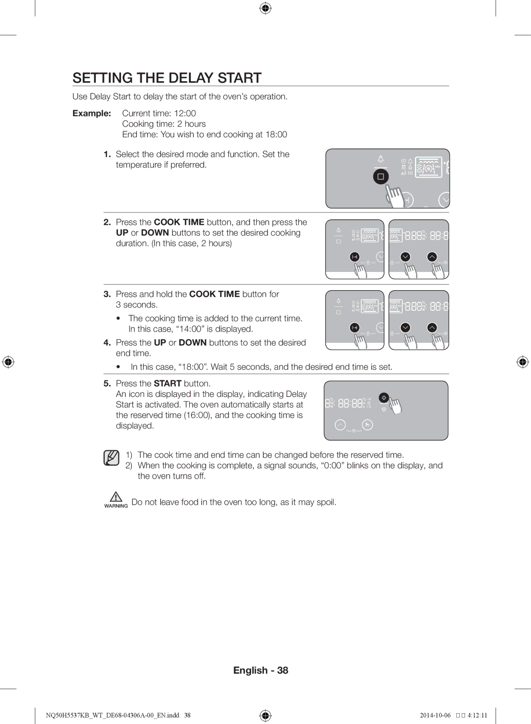 Samsung NQ50H5537KB/WT manual Setting the delay start 