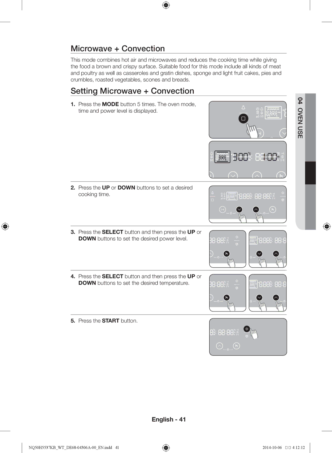 Samsung NQ50H5537KB/WT manual Setting Microwave + Convection 