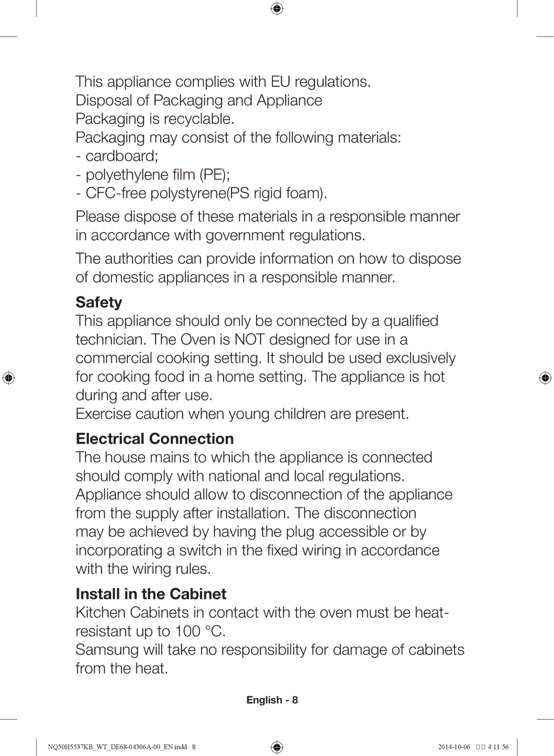 Samsung NQ50H5537KB/WT manual Safety 