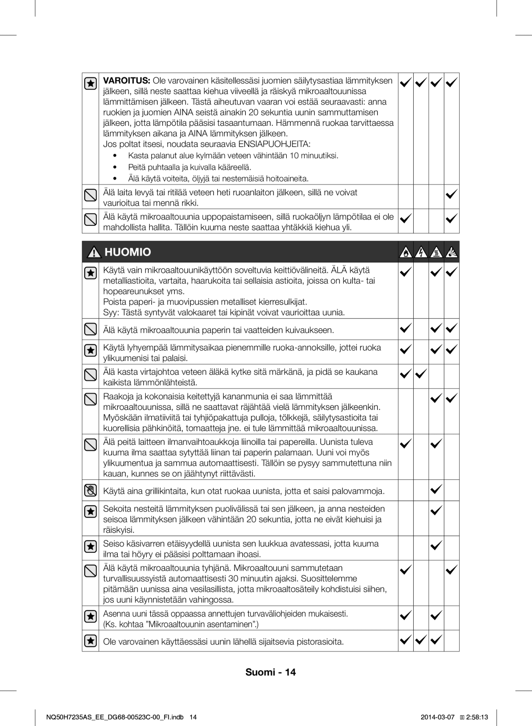 Samsung NQ50H7235AS/EE manual Huomio 