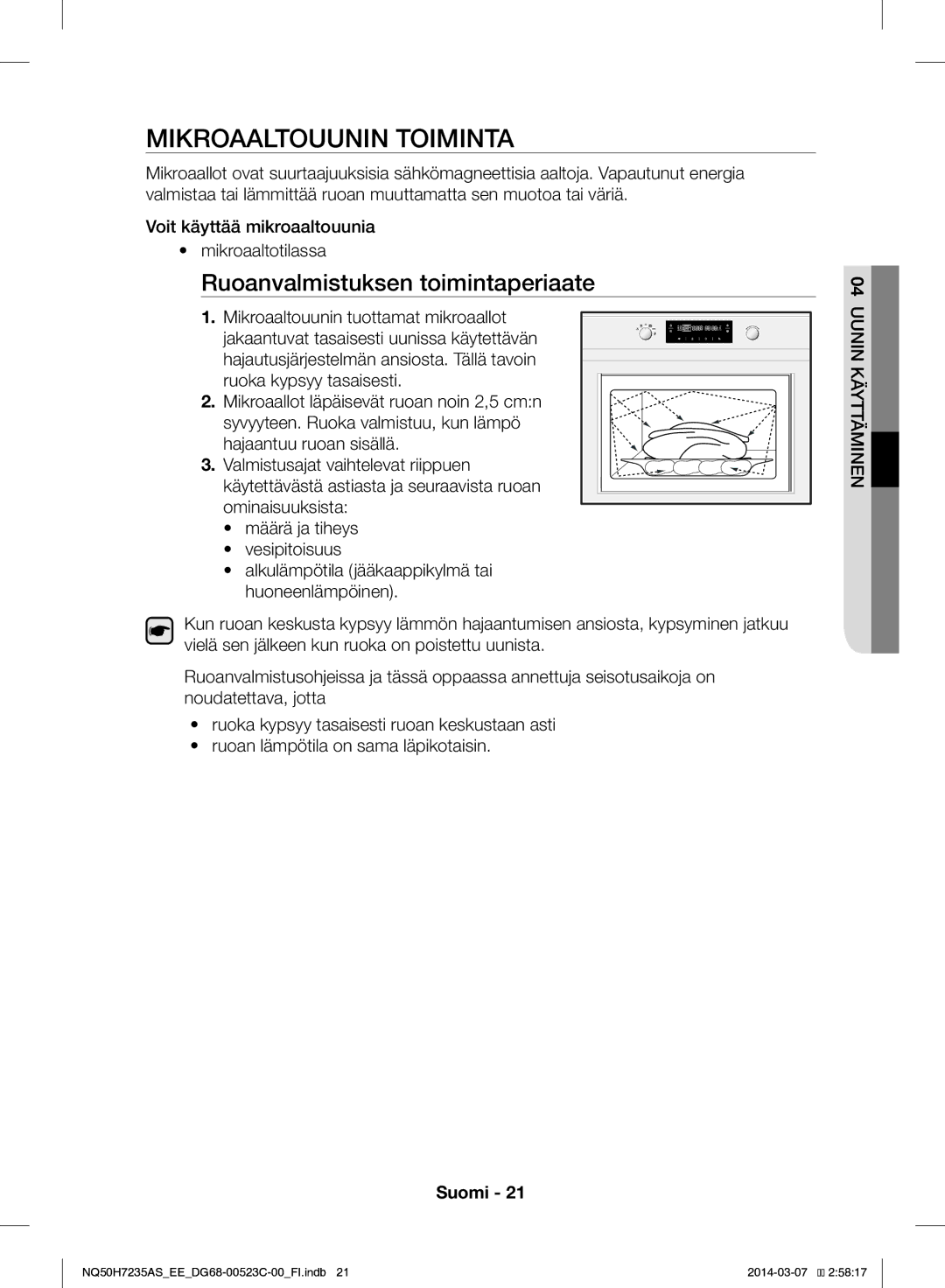 Samsung NQ50H7235AS/EE manual Mikroaaltouunin Toiminta, Ruoanvalmistuksen toimintaperiaate 