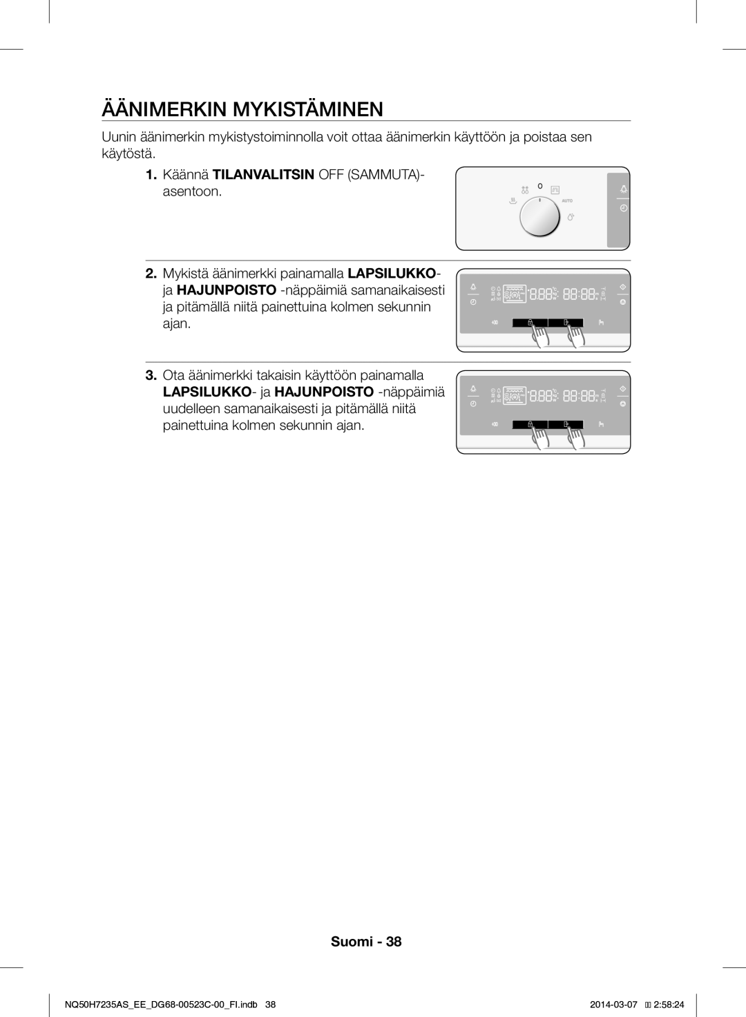 Samsung NQ50H7235AS/EE manual Äänimerkin Mykistäminen 