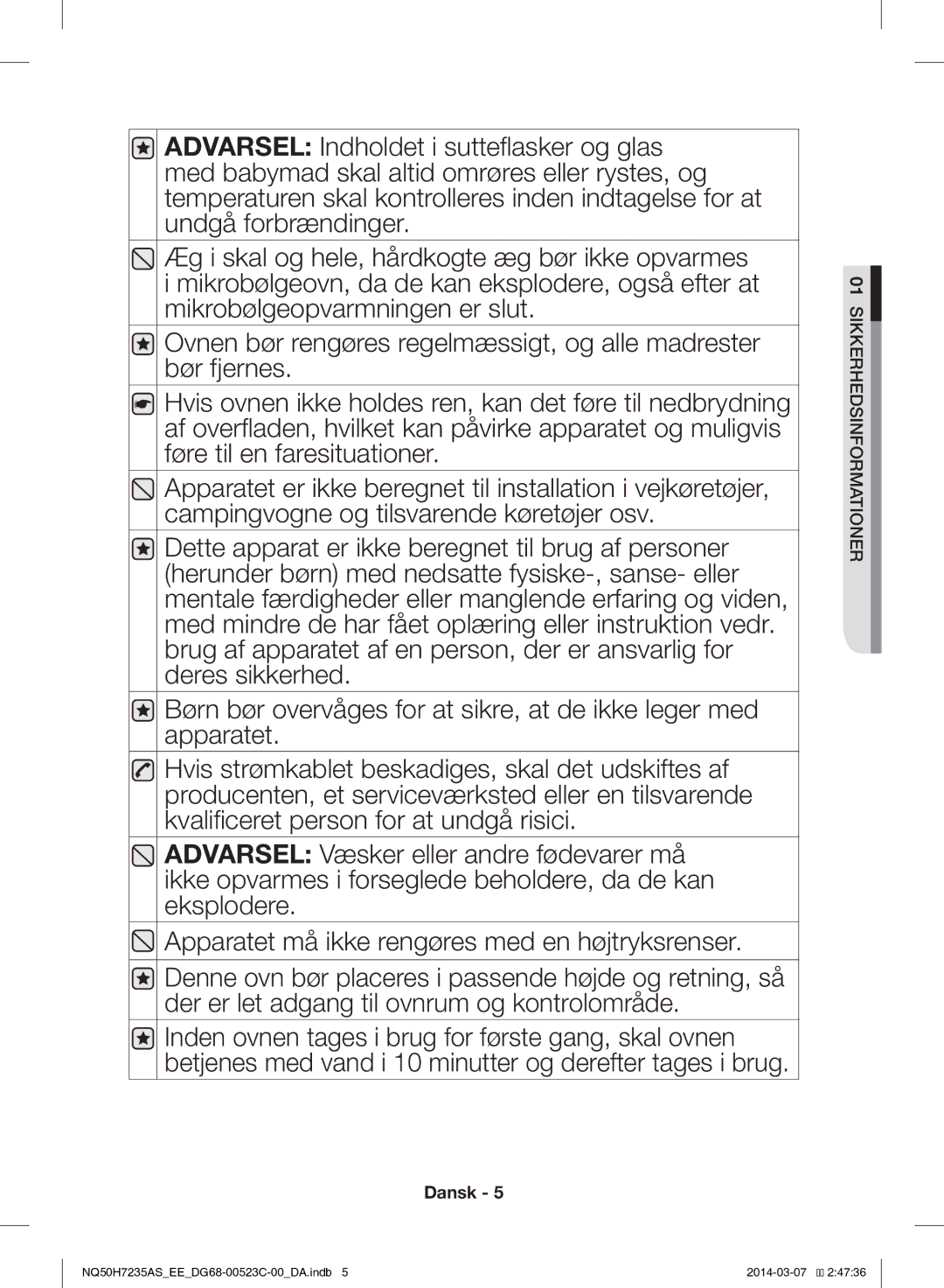 Samsung NQ50H7235AS/EE manual Sikkerhedsinformationer 