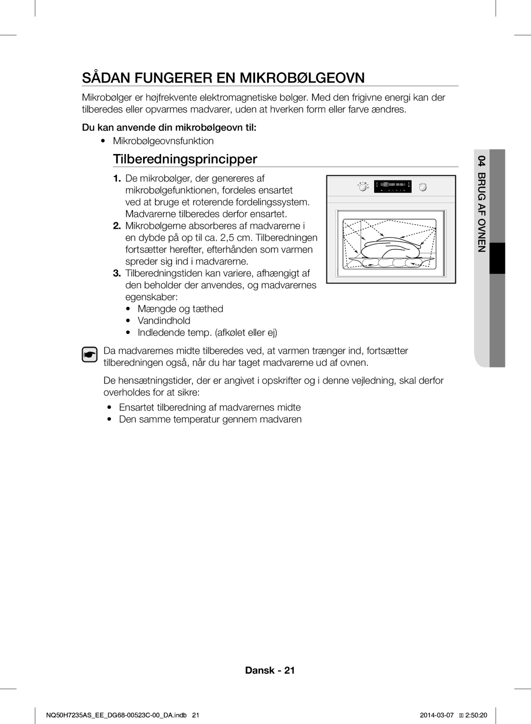 Samsung NQ50H7235AS/EE manual Sådan Fungerer EN Mikrobølgeovn, Tilberedningsprincipper 