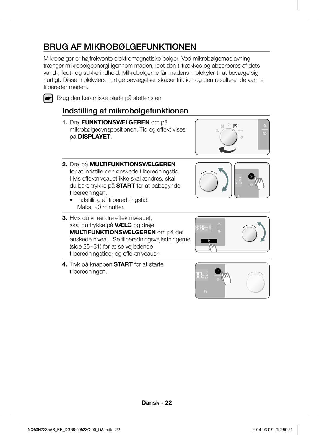 Samsung NQ50H7235AS/EE manual Brug AF Mikrobølgefunktionen, Indstilling af mikrobølgefunktionen 