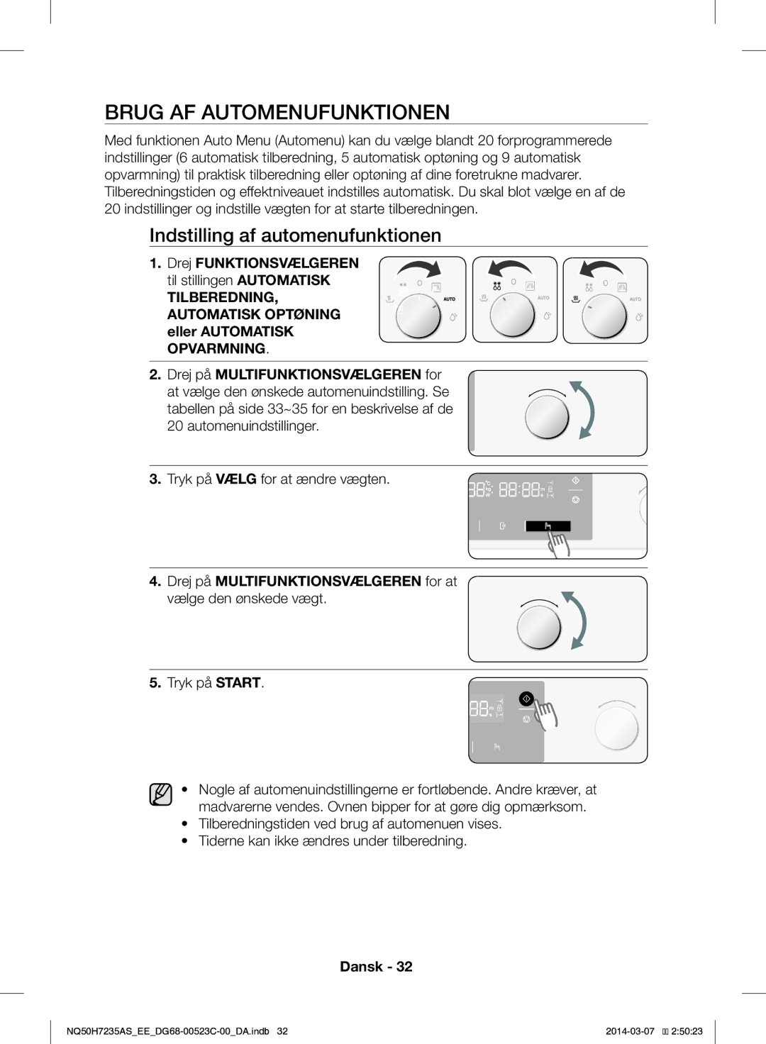 Samsung NQ50H7235AS/EE manual Brug AF Automenufunktionen, Indstilling af automenufunktionen 