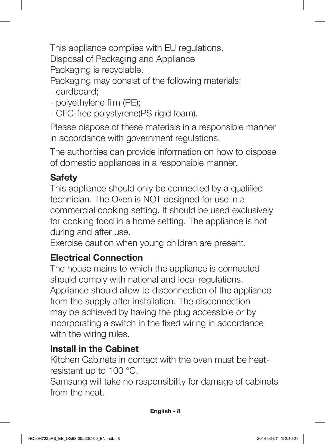 Samsung NQ50H7235AS/EE manual Safety 