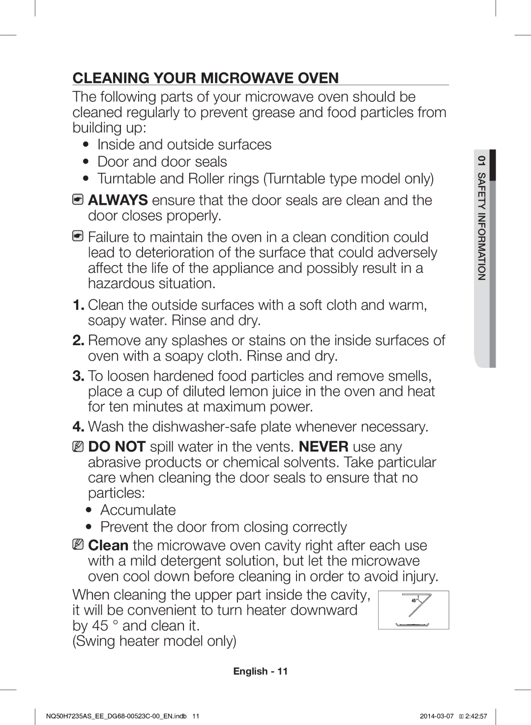 Samsung NQ50H7235AS/EE manual Cleaning Your Microwave Oven 