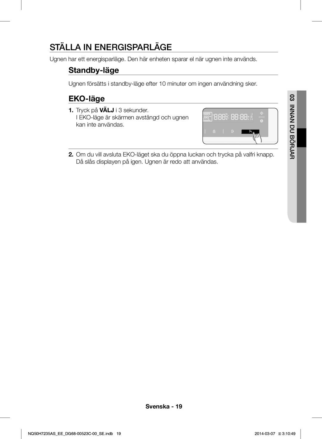 Samsung NQ50H7235AS/EE manual Ställa in Energisparläge, EKO-läge 