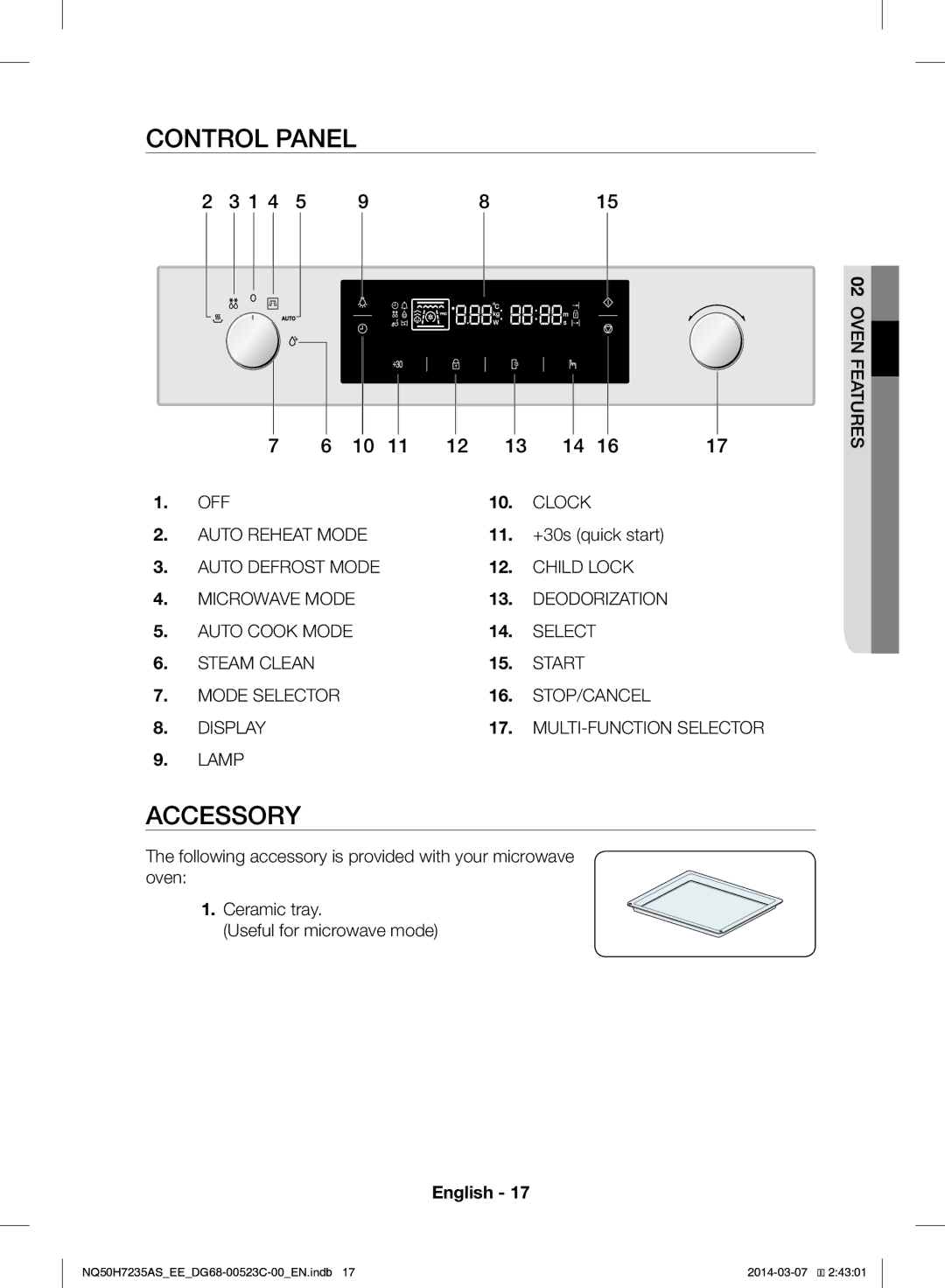 Samsung NQ50H7235AS/EE manual Control Panel, Accessory, +30s quick start 