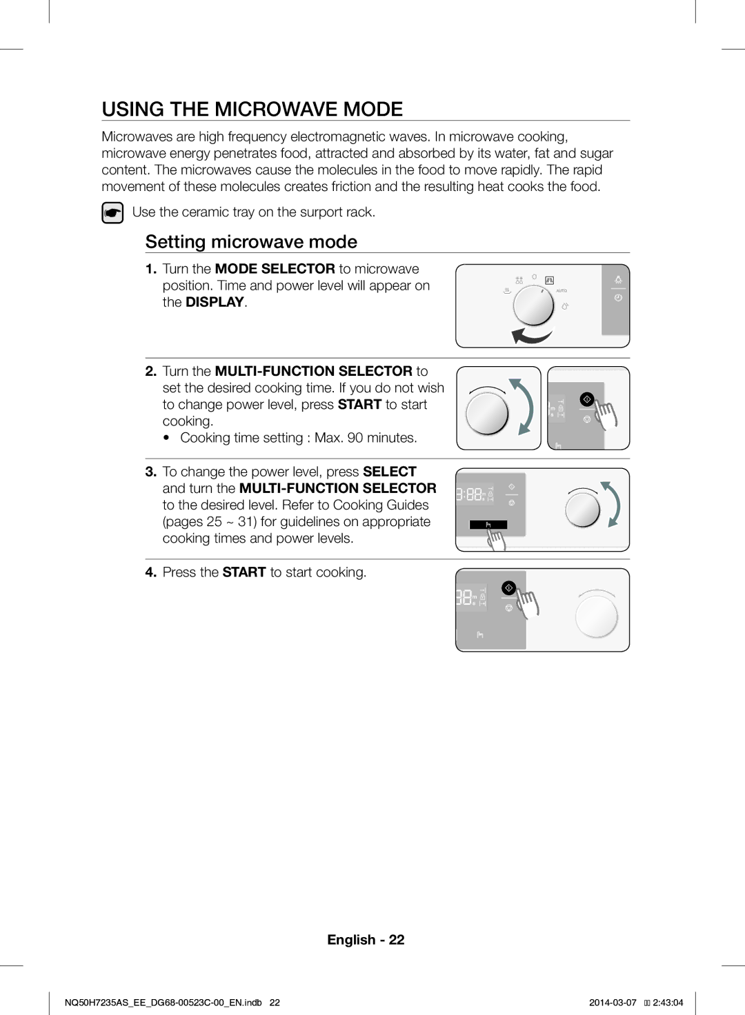 Samsung NQ50H7235AS/EE manual Using the Microwave Mode, Setting microwave mode 